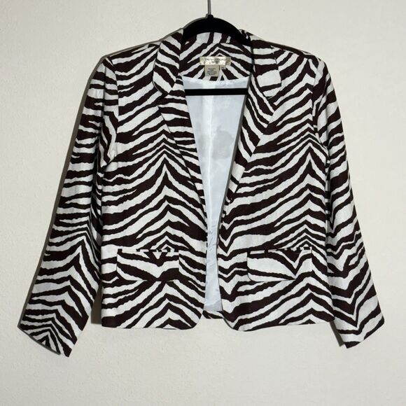 Transitions Suit Jacket Womens PS Zebra Stripe Black/White Preppy Boardroom Chic - Picture 1 of 6
